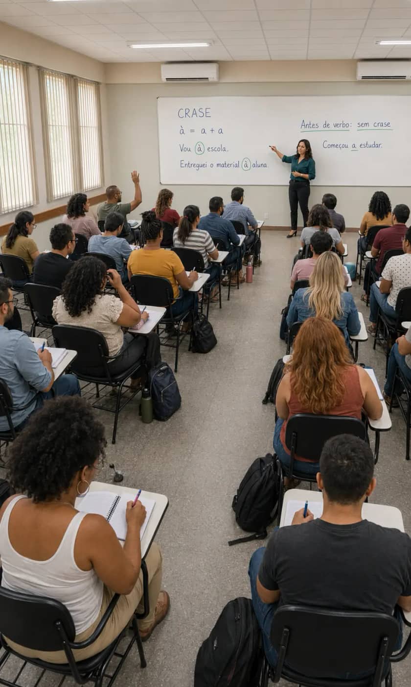 Sala de aula: professora no quadro com a turma